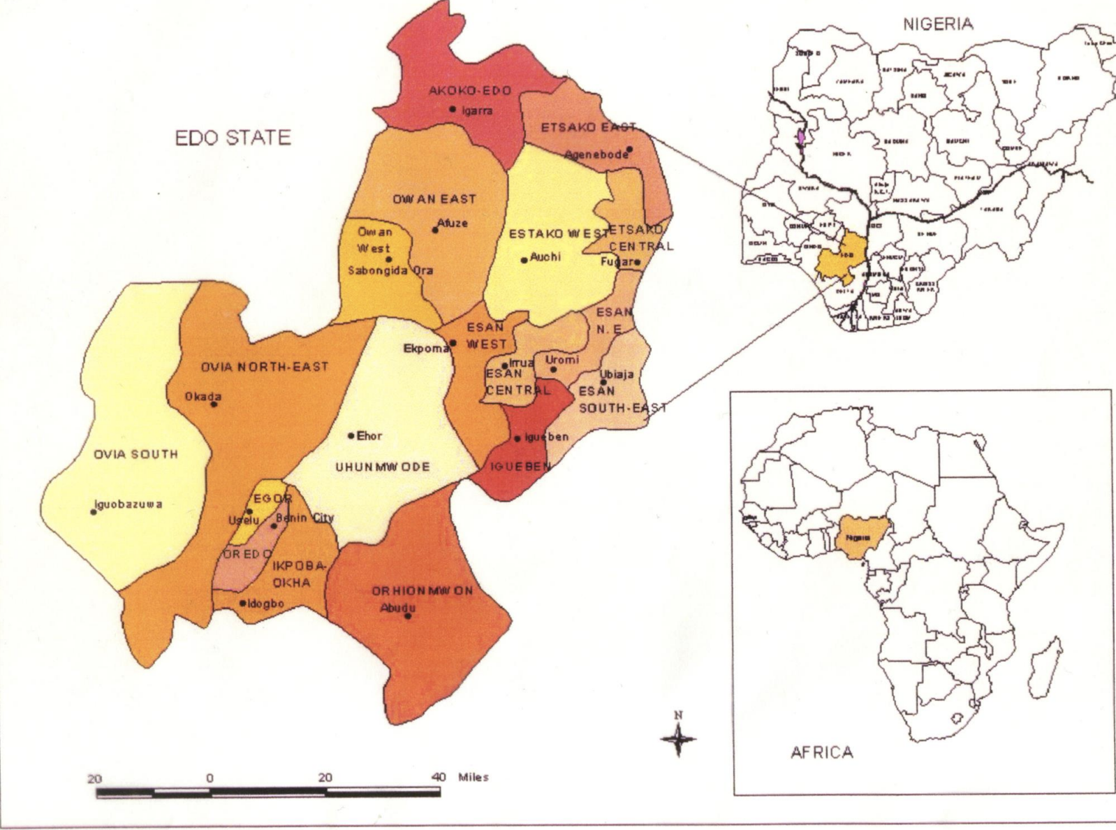Map of the Edo State, Nigeria 